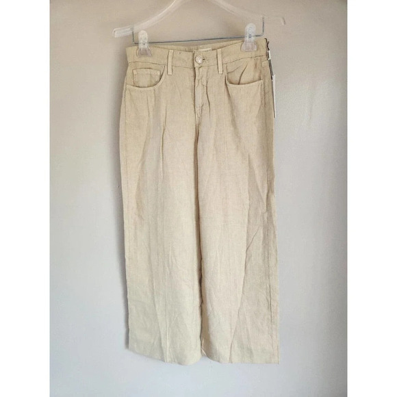 NWOT L'AGENCE Cropped Wide Leg Linen Pants Size 25 Beige - Picture 1 of 7